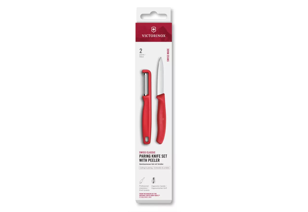 Swiss Classic Paring Knife Set with I-Peeler, 2 Pieces – Chili Red