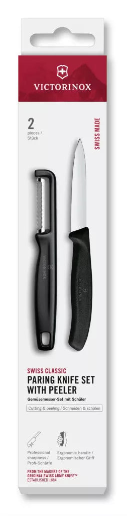 Swiss Classic Paring Knife Set with I-Peeler, 2 Pieces – Black
