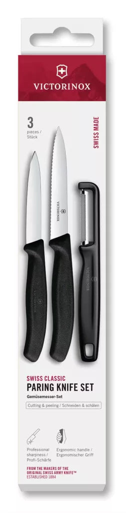 Swiss Classic Paring Knife Set with I-Peeler, 3 Pieces – Black