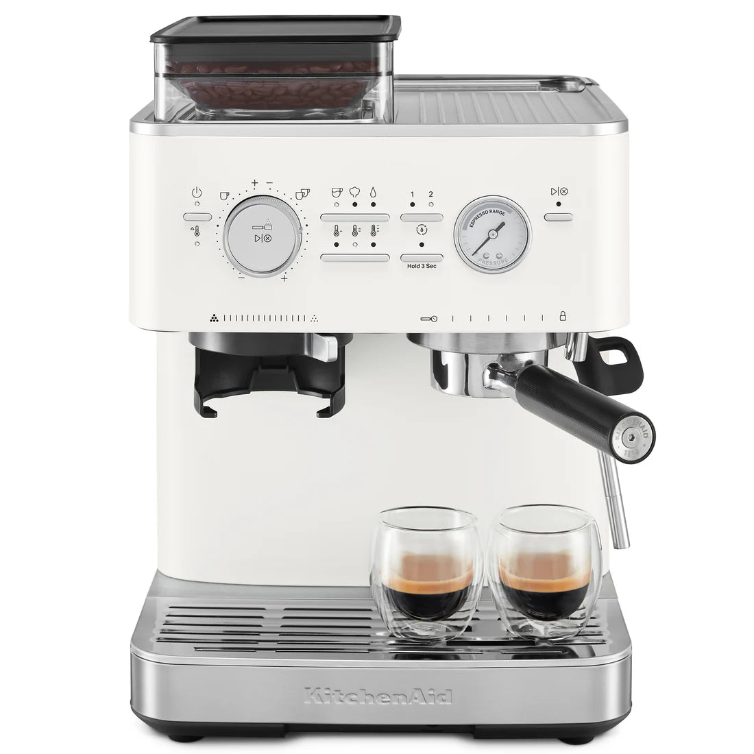 Semi-Automatic Espresso Machine with Burr Grinder – Porcelain White